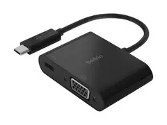 Belkin USB-C to VGA + Charge Adapter - Video adapter 24 pin USB-C hann til HD-15 (VGA), USB-C (kun strøm) hunn - svart - 1080p-støtte, USB Power Delivery (60W)