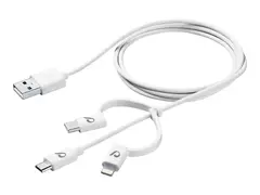 Cellular Line USB DATA CABLE TRIPLE Lade-/datakabel - USB hann til Micro-USB type B, Lightning, 24 pin USB-C hann - 1 m - hvit