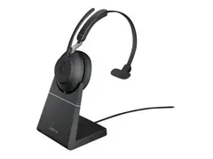 Jabra Evolve2 65 UC Mono - Hodesett on-ear - konvertibel - Bluetooth - tr&#229;dl&#248;s - USB-A - lydisolerende - svart - med ladestativ