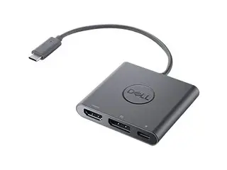 Dell Adapter USB-C to HDMI/DP with Power Pass-Through Video adapter - 24 pin USB-C hann til HDMI, DisplayPort, USB-C (kun strøm) hunn - 18 cm - 4K-støtte, strømgjennomgang - for Chromebook 3110, 3110 2-in-1; Latitude 74XX; Precision 35XX, 55XX; XPS 15 95XX