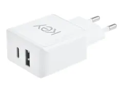 Key - Strømadapter - 20 watt - 2 utgangskontakter (USB, USB-C) hvit