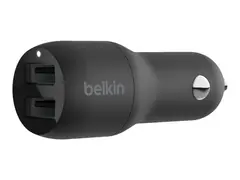 Belkin BoostCharge Dual Charger Bilstrømadapter - 24 watt - 4.8 A - 2 utgangskontakter (USB) - svart