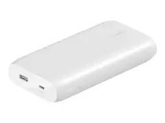 Belkin BoostCharge - Strømbank - 20000 mAh 30 watt - Fast Charge, PD - 2 utgangskontakter (USB, 24 pin USB-C) - hvit
