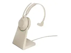 Jabra Evolve2 65 UC Mono - Hodesett on-ear - konvertibel - Bluetooth - trådløs - USB-C - lydisolerende - beige - med ladestativ
