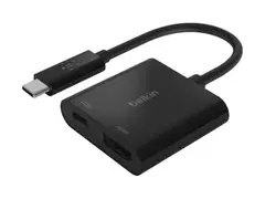 Belkin USB-C to HDMI + Charge Adapter - Video adapter 24 pin USB-C hann til HDMI, USB-C (kun strøm) hunn - svart - 4K-støtte, USB Power Delivery (60W)