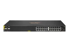 HPE Aruba 6100 24G Class4 PoE 4SFP+ - Switch Styrt - 24 x 10/100/1000 (PoE+) + 4 x 1 Gigabit / 10 Gigabit SFP+ - side til side-luftflyt - rackmonterbar - PoE+ (370 W)