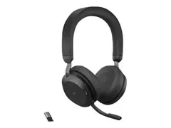 Jabra Evolve2 75 - Hodesett - on-ear - Bluetooth trådløs - aktiv støydemping - USB-A - lydisolerende - svart - med ladestativ - Certified for Microsoft Teams