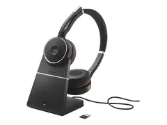 Jabra Evolve 75 SE MS Stereo - Hodesett on-ear - Bluetooth - trådløs - aktiv støydemping - USB - med ladestativ - Certified for Microsoft Teams - for LINK 380a MS