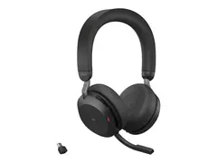 Jabra Evolve2 75 - Hodesett - on-ear - Bluetooth trådløs - aktiv støydemping - USB-A - lydisolerende - svart - med ladestativ - Optimert for UC