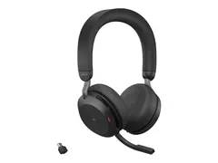 Jabra Evolve2 75 - Hodesett - on-ear - Bluetooth tr&#229;dl&#248;s - aktiv st&#248;ydemping - USB-A - lydisolerende - svart - med ladestativ - Optimert for UC