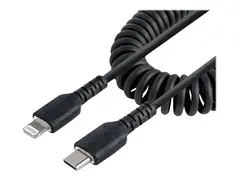 StarTech.com 1m (3ft) USB C to Lightning Cable, MFi Certified, Coiled iPhone Charger Cable, Black, Durable and Flexible TPE Jacket Aramid Fiber, Heavy Duty Coil Charging Cable Rugged USB Lightning Cable - Lightning-kabel - 1 m