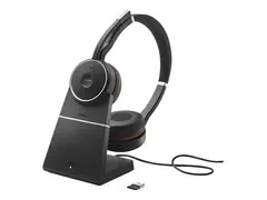 Jabra Evolve 75 SE UC Stereo - Hodesett on-ear - Bluetooth - trådløs - aktiv støydemping - USB - med ladestativ - Zoom Certified - for LINK 380a MS