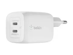 Belkin BoostCharge Pro GaN - Strømadapter PPS- og GaN-teknologi - 65 watt - Fast Charge, PD 3.0 - 2 utgangskontakter (2 x USB-C) - hvit