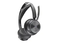 Poly Voyager Focus 2 UC - Hodesett - on-ear Bluetooth - trådløs, kablet - aktiv støydemping - USB-C via Bluetooth-adapter - med ladestativ - Certified for Microsoft Teams