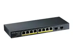 Zyxel GS1100-10HP - Switch - ikke-styrt 8 x 10/100/1000 (PoE+) + 2 x Gigabit SFP - stasjon&#230;r, veggmonterbar - PoE+ (130 W)
