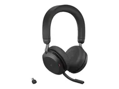 Jabra Evolve2 75 - Hodesett - on-ear - Bluetooth trådløs - aktiv støydemping - USB-C - lydisolerende - svart - med ladestativ - Certified for Microsoft Teams