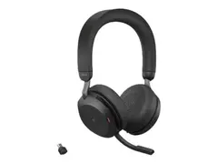 Jabra Evolve2 75 - Hodesett - on-ear Bluetooth - tr&#229;dl&#248;s - aktiv st&#248;ydemping - USB-C - lydisolerende - svart - med ladestativ - Certified for Microsoft Teams
