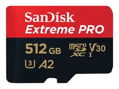 SanDisk Extreme Pro - Flashminnekort (microSDXC til SD-adapter inkludert) 512 GB - A2 / Video Class V30 / UHS-I U3 / Class10 - microSDXC UHS-I