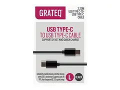 GRATEQ - USB-kabel - 24 pin USB-C (hann) til 24 pin USB-C (hann) 3 A - 2.25 m - svart