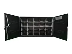 LEBA NoteBox Phones 20 - Lagringsboks for 20 mobiltelefoner - n&#248;kkell&#229;s - l&#229;sbar - st&#229;l - svart - skjermst&#248;rrelse: inntil 7&quot; - veggmonterbar