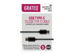 GRATEQ - USB-kabel - 24 pin USB-C (hann) til 24 pin USB-C (hann) 3 A - 1 m - svart