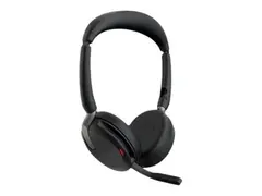 Jabra Evolve2 65 Flex UC Stereo - Hodesett on-ear - Bluetooth - tr&#229;dl&#248;s - aktiv st&#248;ydemping - USB-A - svart - med tr&#229;dl&#248;s ladepute - Optimert for UC