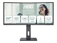AOC Pro-line CU34P3CV - P3 Series LED-skjerm - kurvet - 34&quot; - 3440 x 1440 UWQHD @ 100 Hz - VA - 300 cd/m&#178; - 3000:1 - 4 ms - HDMI, DisplayPort, USB-C - h&#248;yttalere - svart