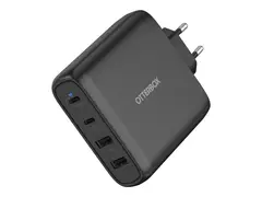 OtterBox Standard - Strømadapter - 100 watt Fast Charge, PD - 4 utgangskontakter (2 x USB-C, 2 x 9-stifts USB-type A) - svart - Eureopa (uten UK)