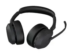 Jabra Evolve2 55 UC Stereo - Hodesett on-ear - Bluetooth - trådløs - aktiv støydemping - USB-C, USB-A - svart - med ladestativ - Zoom Certified, Certified for Microsoft Teams, Cisco Webex Certified, Optimert for UC, Alcatel-Lucent Certified, Avaya Certified, Unify Certified, MFi Certified, Google Meet Certified, Amazon Chime Certified, Google Fast Pair Certified