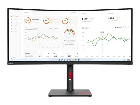 Lenovo ThinkVision T34w-30 - LED-skjerm kurvet - 34&quot; - 3440 x 1440 UWQHD - VA - 350 cd/m&#178; - 3000:1 - 4 ms - HDMI, DisplayPort, USB-C - ravnsort