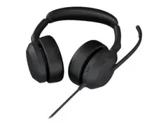 Jabra Evolve2 50 UC Stereo - Hodesett on-ear - Bluetooth - kablet - aktiv støydemping - USB-A - svart - Zoom Certified, Cisco Webex Certified, Optimert for UC, Optimert for Google Meet, Optimized for Microsoft Teams, Alcatel-Lucent Certified, Avaya Certified, Unify Certified, Amazon Chime Certified