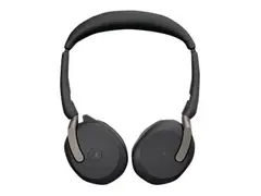 Jabra Evolve2 65 Flex MS Stereo Hodesett - on-ear - Bluetooth - trådløs - aktiv støydemping - USB-A - svart - Certified for Microsoft Teams
