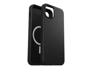OtterBox Symmetry Series - Baksidedeksel for mobiltelefon MagSafe-samsvar - polykarbonat, syntetisk gummi, sølvfosfatglass - svart - for Apple iPhone 14 Plus, 15 Plus