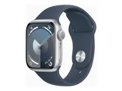 Apple Watch Series 9 (GPS) - 41 mm - sølvaluminium smartklokke med sportsbånd - fluorelastomer - stormblå - båndbredde: S/M - 64 GB - Wi-Fi, UWB, Bluetooth - 31.9 g