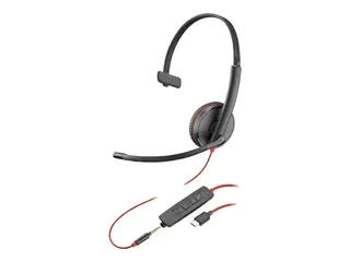 Poly Blackwire C3215 - Blackwire 3200 Series hodesett - on-ear - kablet - 3,5 mm jakk, USB-C - svart - Skype Certified, Avaya Certified, Cisco Jabber Certified