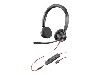 Poly Blackwire 3325 - Blackwire 3300 series hodesett - on-ear - kablet - 3,5 mm jakk, USB-C - svart - Certified for Microsoft Teams, UC-sertifisert