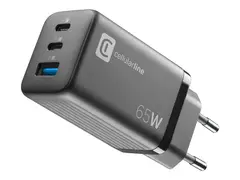 Cellular Line MULTIPOWER MICRO Str&#248;madapter - ultra-kompakt - 65 watt - 3.25 A - SFC 2.0, PD - 3 utgangskontakter (USB-type A, 2 x USB-C) - svart