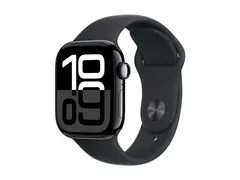 Apple Watch Series 10 (GPS) - 42 mm jet svart aluminium - smartklokke med sportsb&#229;nd - fluorelastomer - svart - b&#229;ndbredde: S/M - 64 GB - Wi-Fi 4, UWB, Bluetooth - 30 g