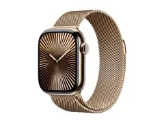 Apple Watch Series 10 (GPS + Cellular) 42 mm - gull titan - smartklokke med fint strikket l&#248;kke - nett av rustfritt st&#229;l - gull - h&#229;ndleddst&#248;rrelse: 130-180 mm - 64 GB - LTE, Wi-Fi 4, UWB, Bluetooth - 4G - 34.4 g