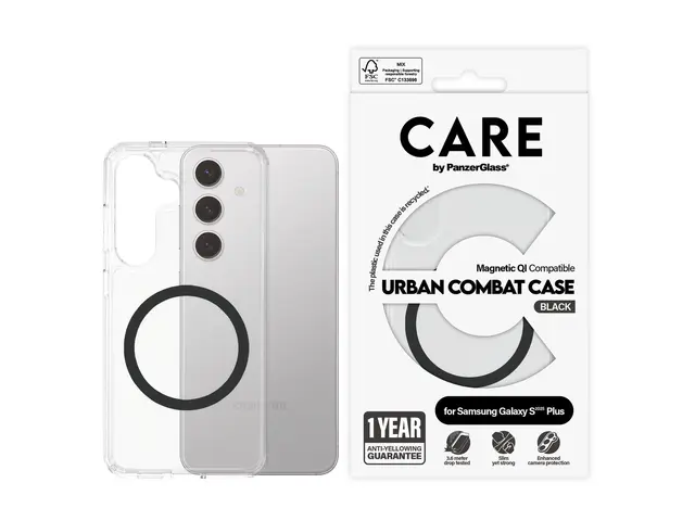 CARE by PanzerGlass Urban Combat - Baksidedeksel for mobiltelefon polykarbonat, termoplast-polyuretan (TPU) - gjennomsiktig, svart 
