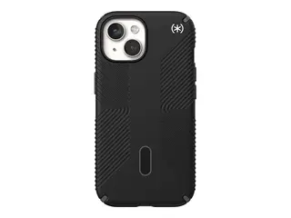 Speck Presidio 2 Grip - Baksidedeksel for mobiltelefon with clicklock - MagSafe-samsvar - plastikk - svart, skifergrå - for Apple iPhone 15