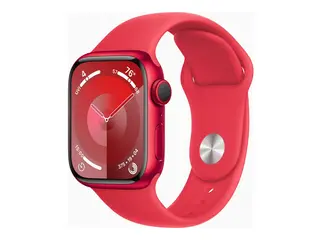 Apple Watch Series 9 (GPS + Cellular) (PRODUCT) RED - 41 mm - r&#248;d aluminium - smartklokke med sportsb&#229;nd - fluorelastomer - r&#248;d - b&#229;ndbredde: S/M - 64 GB - Wi-Fi, Bluetooth, UWB, LTE - 4G - 32.1 g
