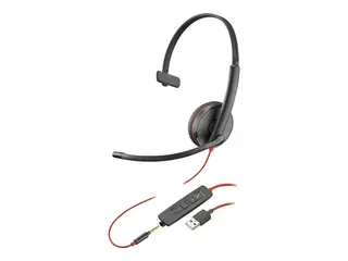 Poly Blackwire 3215 - Blackwire 3200 Series hodesett - on-ear - kablet - 3,5 mm jakk, USB-A - svart - Skype Certified, Avaya Certified, Cisco Jabber Certified