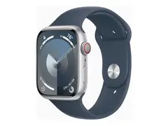 Apple Watch Series 9 (GPS + Cellular) - 45 mm sølvaluminium - smartklokke med sportsbånd - fluorelastomer - stormblå - båndbredde: M/L - 64 GB - Wi-Fi, LTE, UWB, Bluetooth - 4G - 39 g