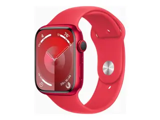 Apple Watch Series 9 (GPS + Cellular) (PRODUCT) RED - 45 mm - r&#248;d aluminium - smartklokke med sportsb&#229;nd - fluorelastomer - r&#248;d - b&#229;ndbredde: M/L - 64 GB - Wi-Fi, Bluetooth, UWB, LTE - 4G - 39 g