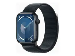 Apple Watch Series 9 (GPS) - 45 mm - midnattsaluminium smartklokke med sportssløyfe - myk dobbeltlagsnylon - midnatt - 64 GB - Wi-Fi, UWB, Bluetooth - 38.7 g