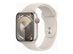 Apple Watch Series 9 (GPS + Cellular) - 45 mm stjernelysaluminium - smartklokke med sportsbånd - fluorelastomer - stjernelys - båndbredde: M/L - 64 GB - Wi-Fi, LTE, UWB, Bluetooth - 4G - 39 g