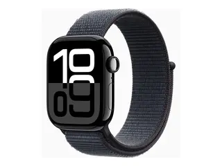 Apple Watch Series 10 (GPS + Cellular) 42 mm - jet svart aluminium - smartklokke med sportssl&#248;yfe - myk dobbeltlagsnylon - blekk - h&#229;ndleddst&#248;rrelse: 130-200 mm - 64 GB - LTE, Wi-Fi 4, UWB, Bluetooth - 4G - 29.3 g