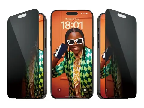 PanzerGlass - Skjermbeskyttelse for mobiltelefon ultravid passform med EasyAligner - glass - med personvernsfilter - 2-veis - rammefarge svart - for Apple iPhone 15 pro max