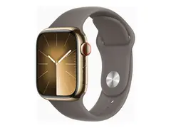 Apple Watch Series 9 (GPS + Cellular) - 41 mm gyllen rustfritt stål - smartklokke med sportsbånd - fluorelastomer - clay - båndbredde: M/L - 64 GB - Wi-Fi, LTE, UWB, Bluetooth - 4G - 42.3 g